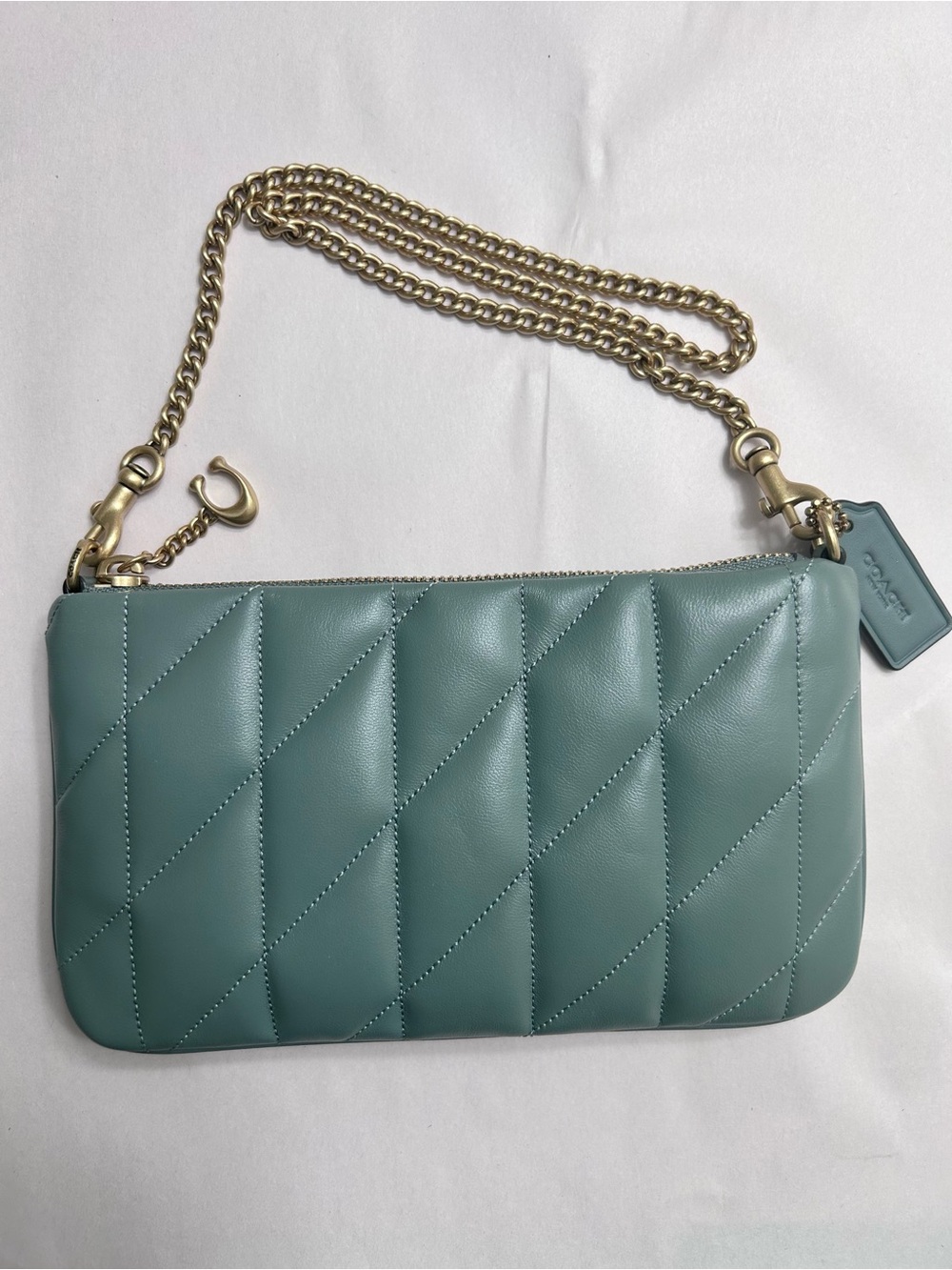Coach Sage Green Quilted Shoulder Pouch Bag